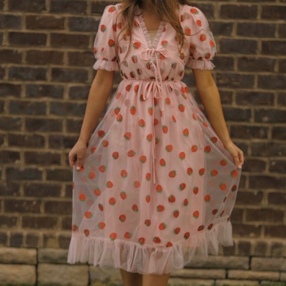New Glitter Strawberry Summer Tulle Dress S: Small - Picture 13 of 15